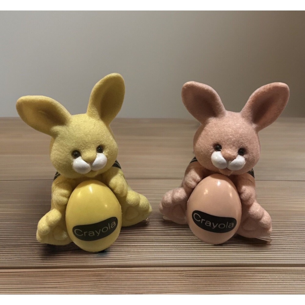 Crayola Crayon VTG 1989 Binney‎ & Smith Flocked Bunny Rabbit Pink & Yellow